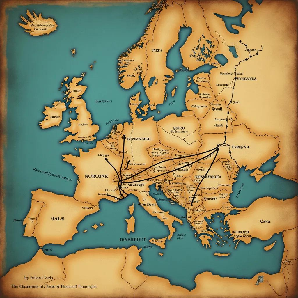 Historická mapa České republiky s vyznačenými migračními proudy